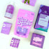 Happy Hippo bath products including a bottle, bags, and boxes on a white background
